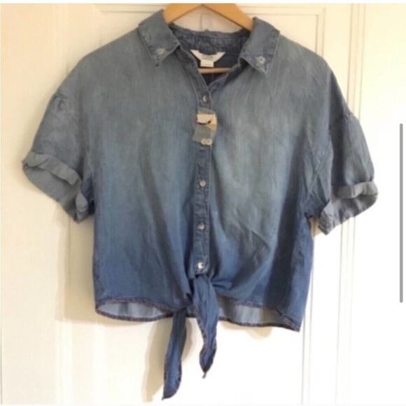 Splendid X Margherita Roma Tie-Front Short Sleeve Chambray Top Size Small - Picture 3 of 6